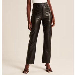 Abercrombie & Fitch Vegan Leather Ultra High Rise 90s Straight Pant - Black